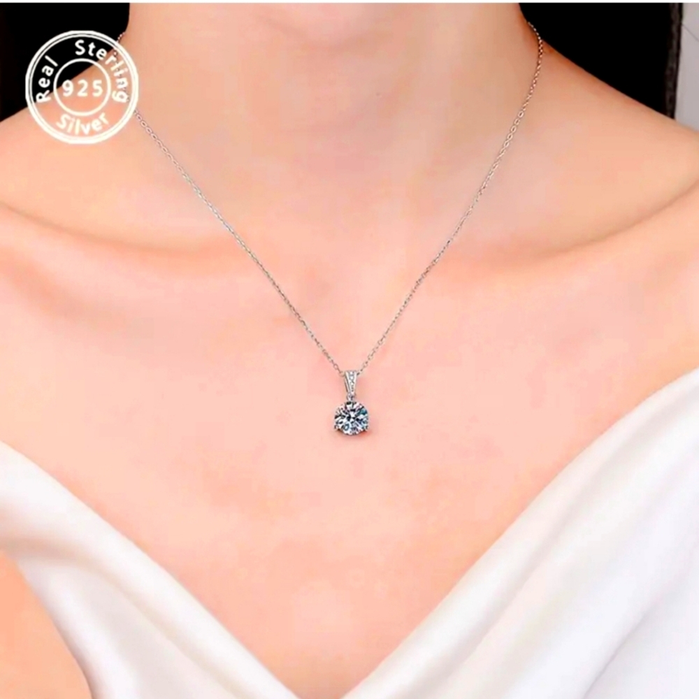1 Carat Moissanite Platinum Plated Over Sterling Silver Solitaire Necklace